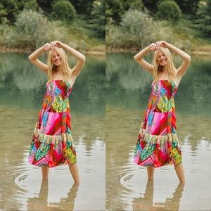 Anthropologie Farm Rio Palila Fringed Midi Dress